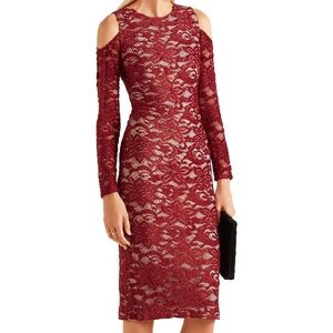 ALICE + OLIVIA Laila Red Lace Cold Shoulder Dress